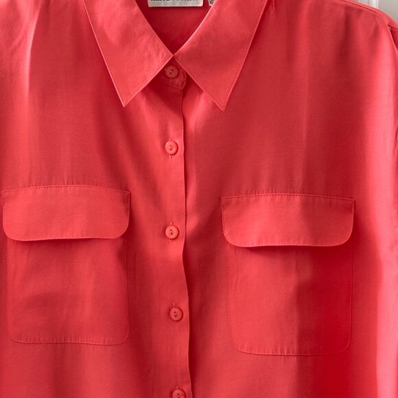 Alice Stuart Womens Coral Button-Down Short Sleeve Shirt XL Rayon/Polyester - Picture 4 of 4
